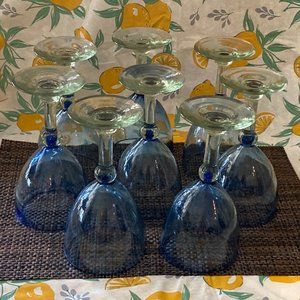 Blue Mexican Glass Water Goblets - 8